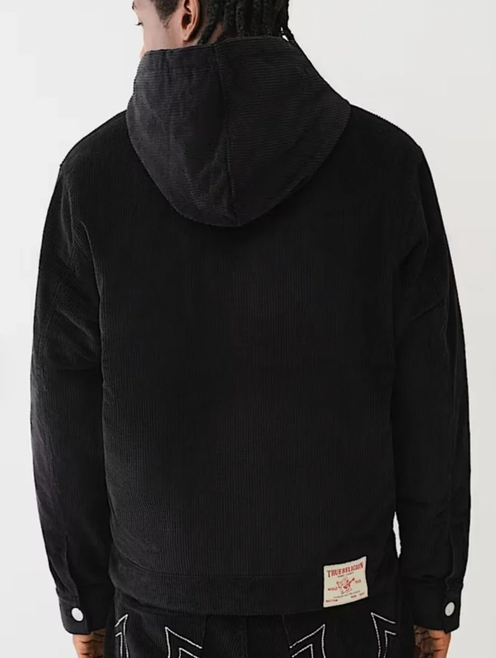 True Religion Black Horseshoe Med Ribbed Corduroy Hooded Zip Jacket XL NWT